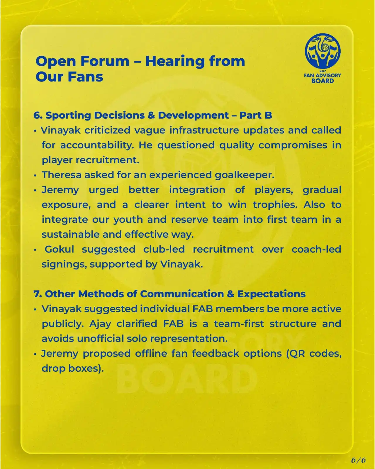 Image from KERALA BLASTERS FC OFFICIAL: Your voice is our priority 💛 Here are the minutes from our first int...