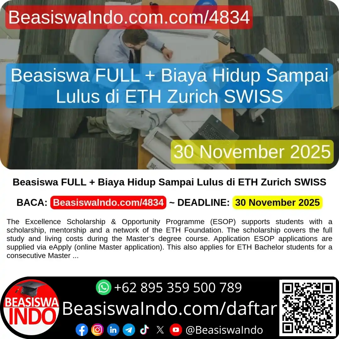 Image from BeasiswaIndo: *Beasiswa FULL + Biaya Hidup Sampai Lulus di ETH Zurich SWISS* The Ex...