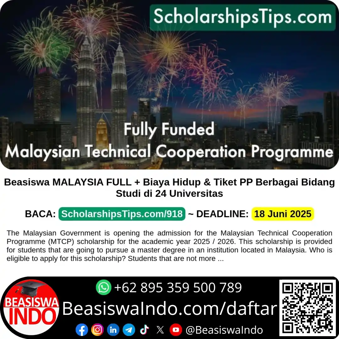 Image from BeasiswaIndo: *Beasiswa MALAYSIA FULL + Biaya Hidup & Tiket PP Berbagai Bidang Studi...