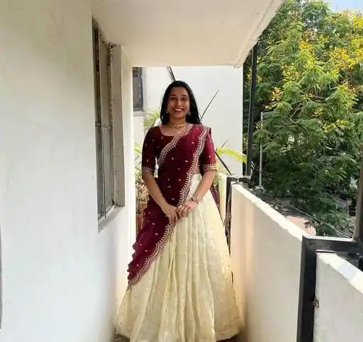 Image from Sn Deals Official: Beautiful SemiStitch Half Saree with Pure Viscose Shimmer & Embroidery...