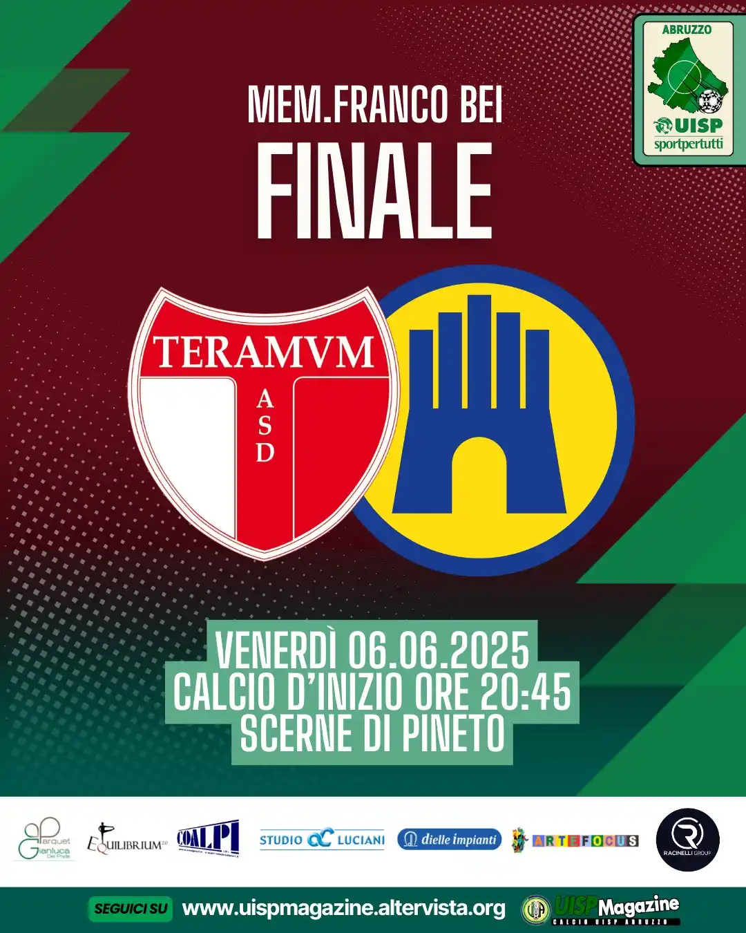 Image from UISP MAGAZINE NEWS: 𝐂𝐀𝐋𝐂𝐈𝐎 𝐔𝐈𝐒𝐏 𝐀𝐁𝐑𝐔𝐙𝐙𝐎 Stasera (calcio di inizio ore 20....