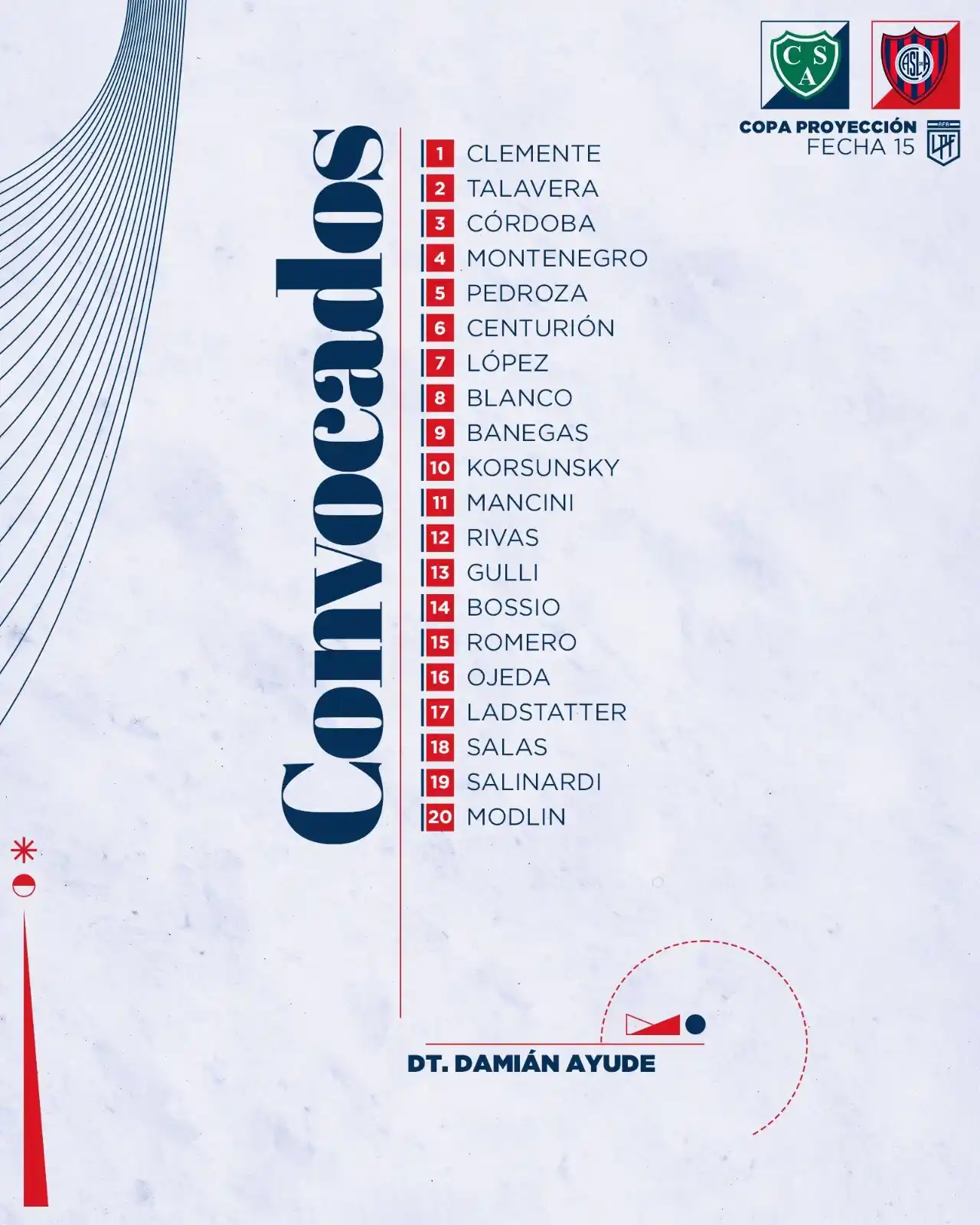 Image from SAN LORENZO DE ALMAGRO: 📋⚽ ¡Convocados!️ 👉🏽 La Reserva de San Lorenzo jugará contra Sarmie...