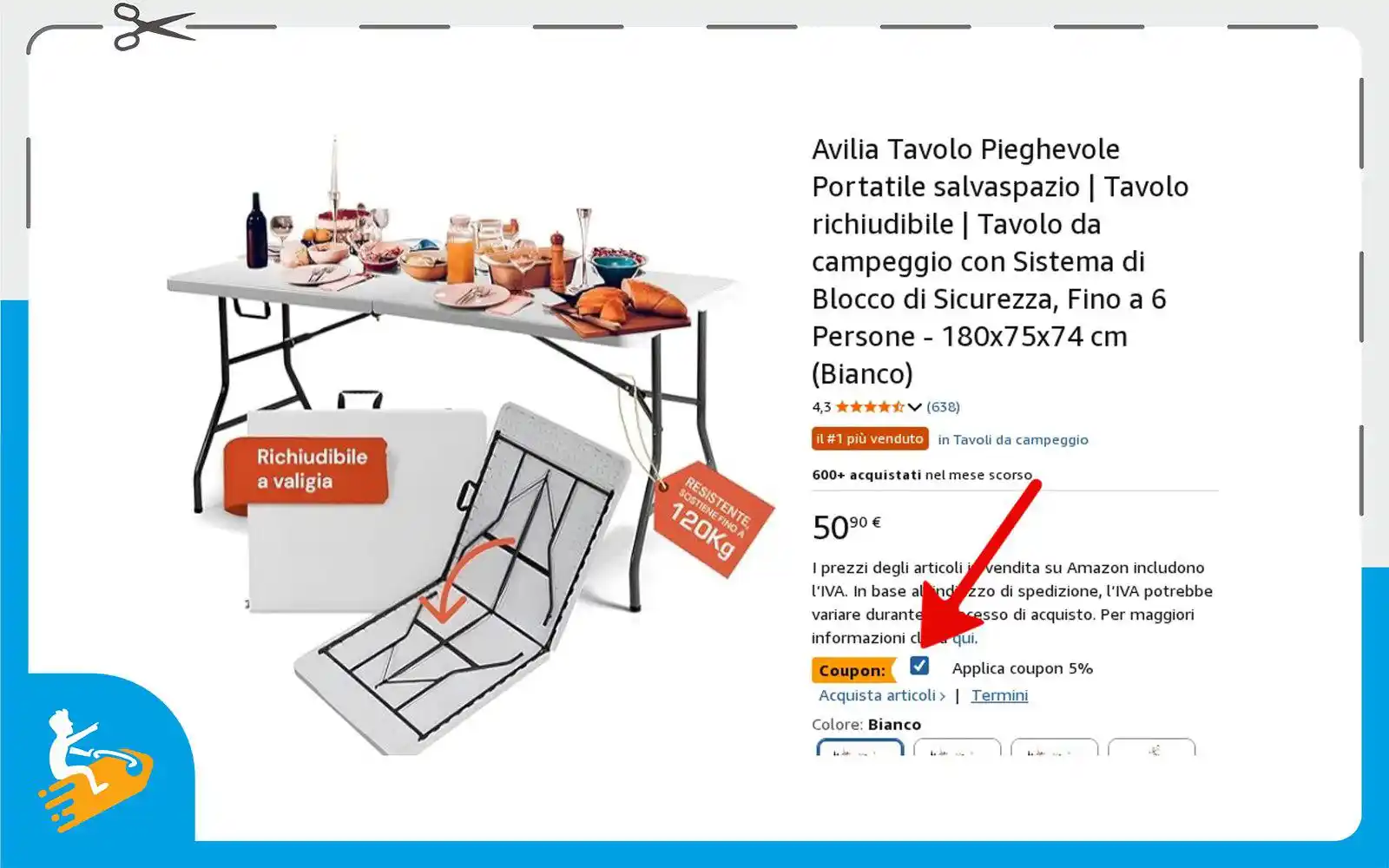 Image from La pagina degli sconti 💰: [*COUPON CHECKOUT*] 🏕️ *Avilia Tavolo Pieghevole Portatile, Tavolo da...