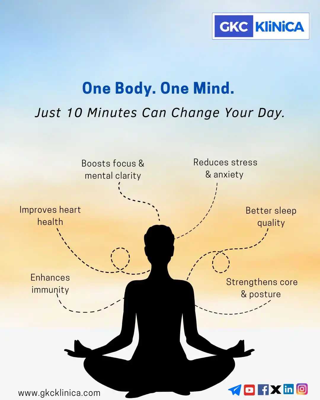 Image from GKC KLINICA - HEALTHCARE PLATFORM: Just 10 minutes of movement or stillness can transform your day! 💫 Bo...