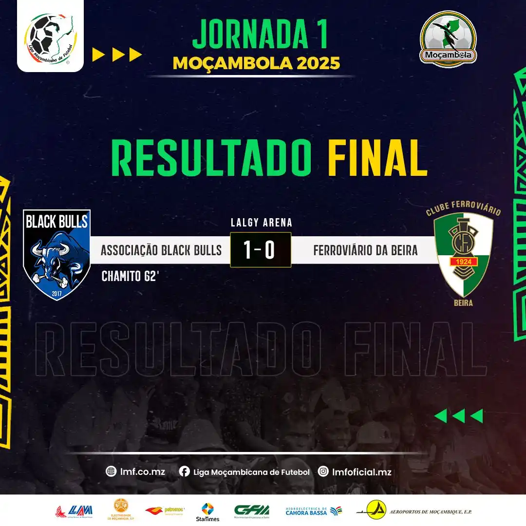 Image from Liga Moçambicana de Futebol: *Moçambola 2025 - Jornada 1: Resultado Final* Black Bulls 1 - 0 Ferro...