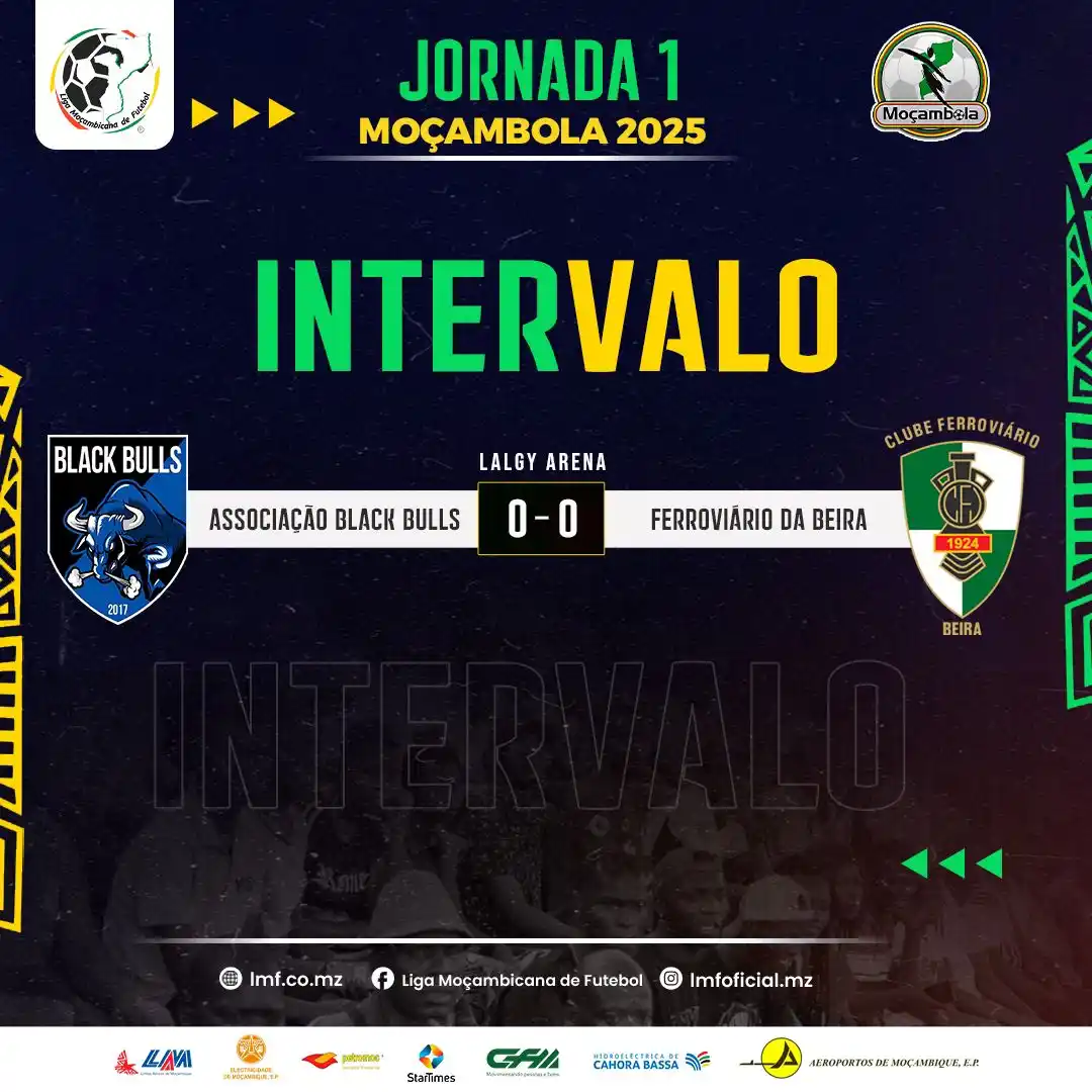 Image from Liga Moçambicana de Futebol: *Moçambola 2025 - Resultado ao Intervalo* Black Bulls 0 - 0 Ferroviár...