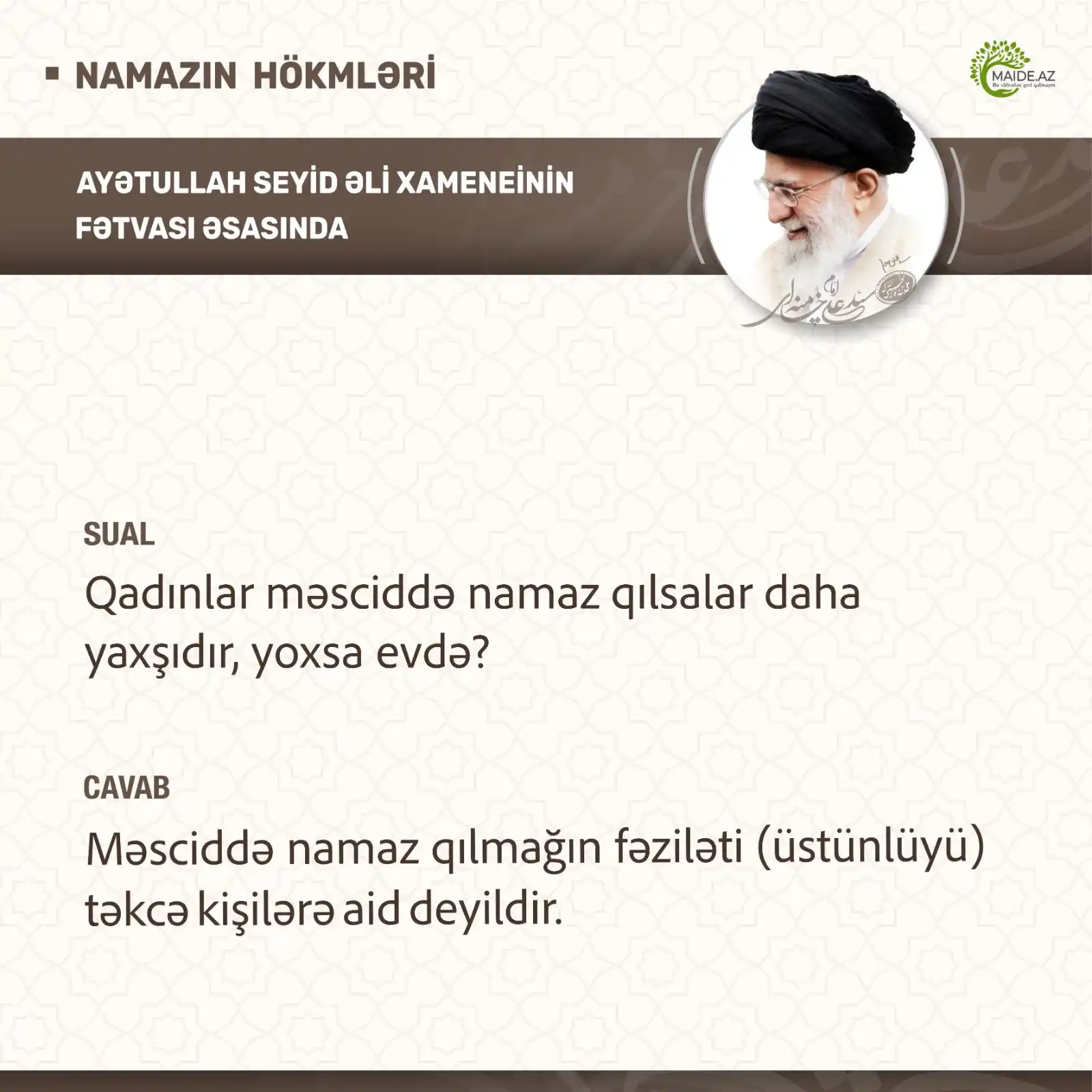 Image from Maide.Az: Namazın hökmləri - Ali Rəhbər Ayətullah Xameneinin fətvası əsasında ...
