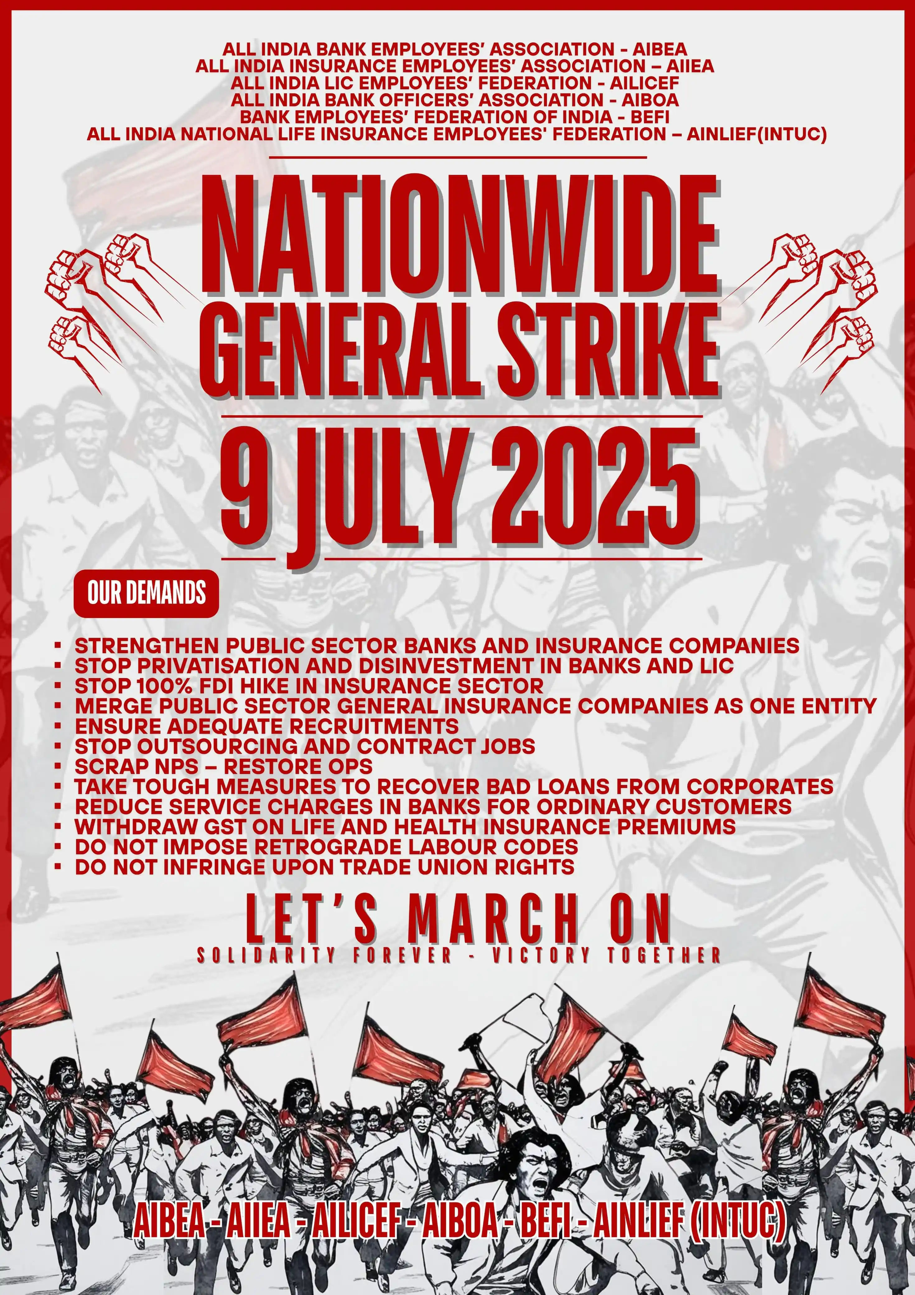 Image from AIBEA All India Bank Employees Association: Nationwide General Strike on 9th July, 2025 <a class="text-blue-500 ho...