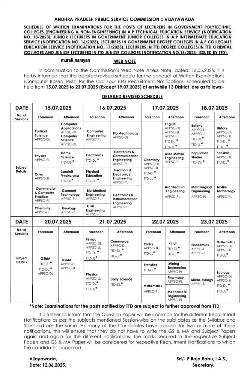Image from YBR Education Telugu: *Revised Examination Schedule For APPSC Lectures Exam*👆👆👆...