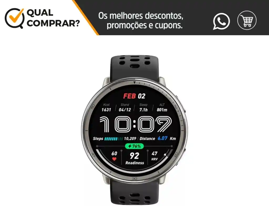 Image from TechTudo Ofertas | Qual Comprar? : ⌚ *Smartwatch Amazfit Active 2* * _Tela amoled de 1,32"_ * _Conecta c...