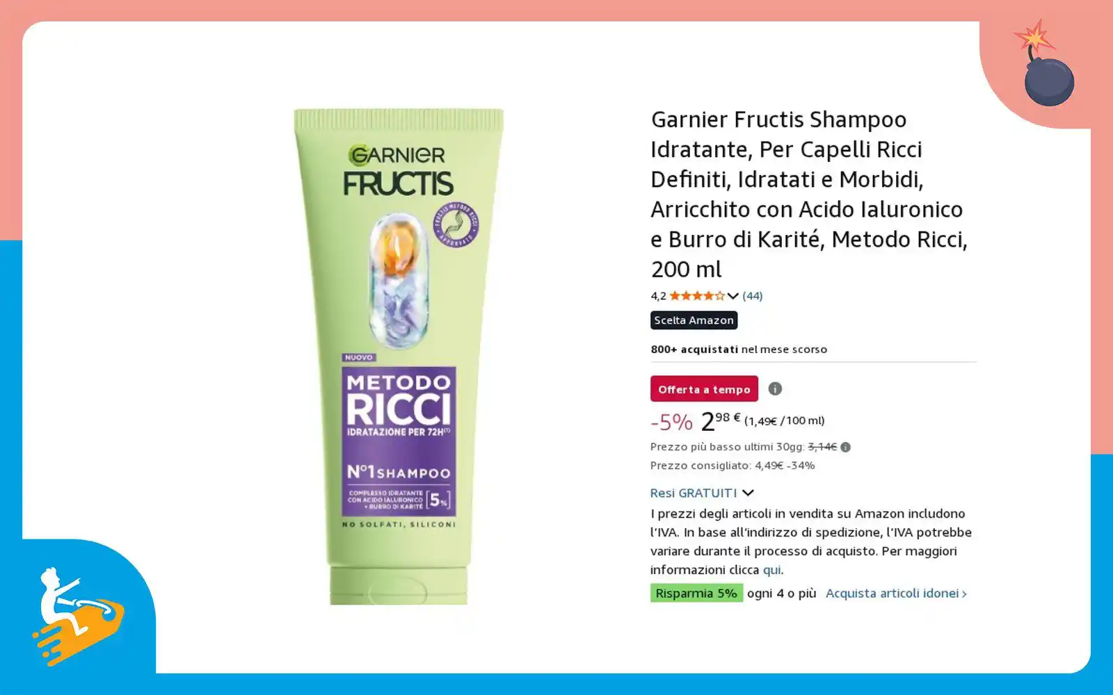 Image from La pagina degli sconti 💰: 🧨 *SUPERPREZZO!* 💇 *Garnier Fructis Shampoo Idratante, per Capelli R...