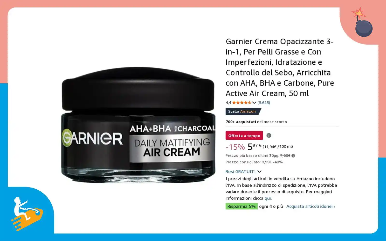 Image from La pagina degli sconti 💰: *SUPERPREZZO! 🧨 Garnier Pure Active Air Cream, Crema Opacizzante 3-in...