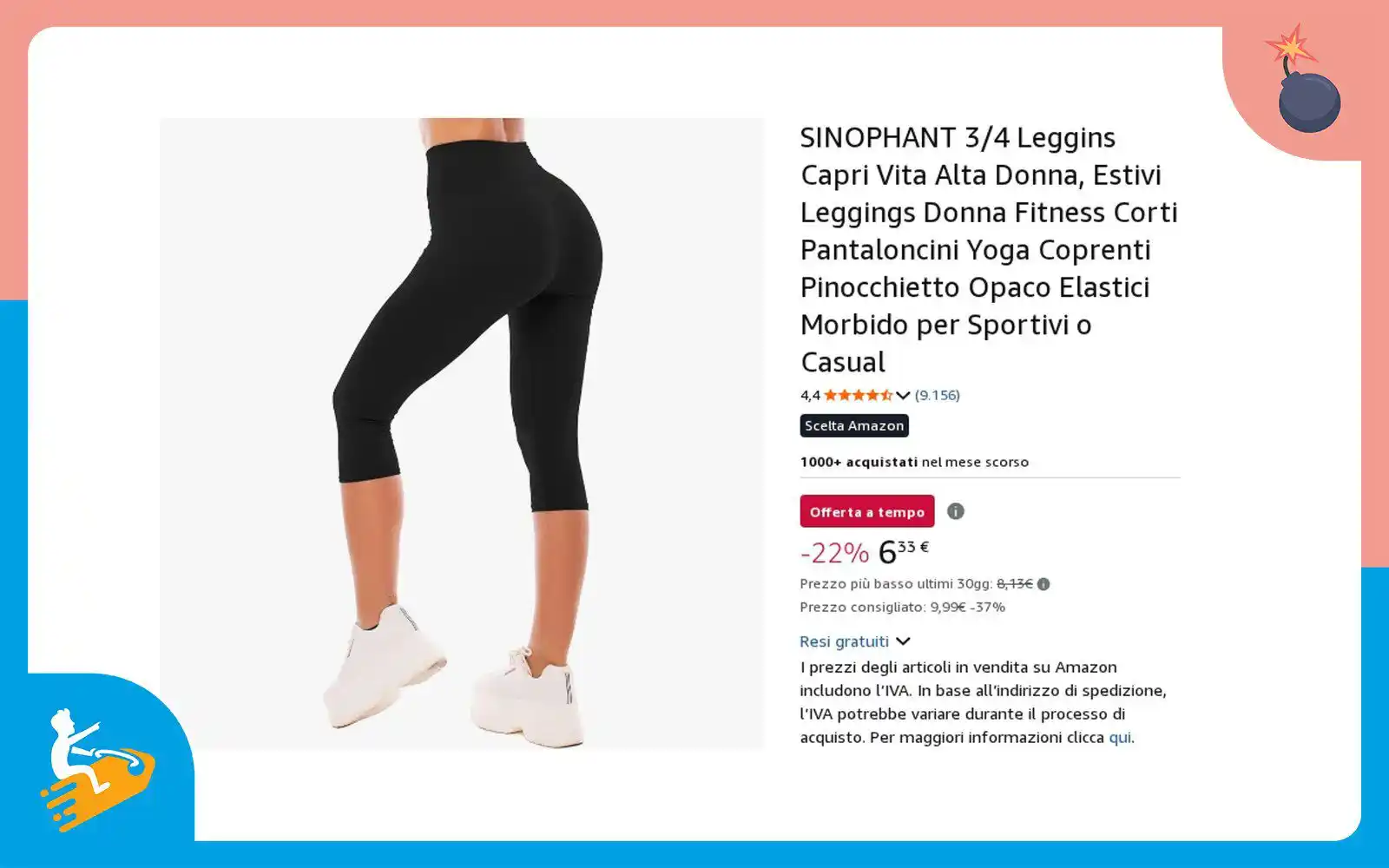Image from La pagina degli sconti 💰: 🧨 *SUPERPREZZO!* 👗 *SINOPHANT Leggins Capri Vita Alta Donna, Estivi ...