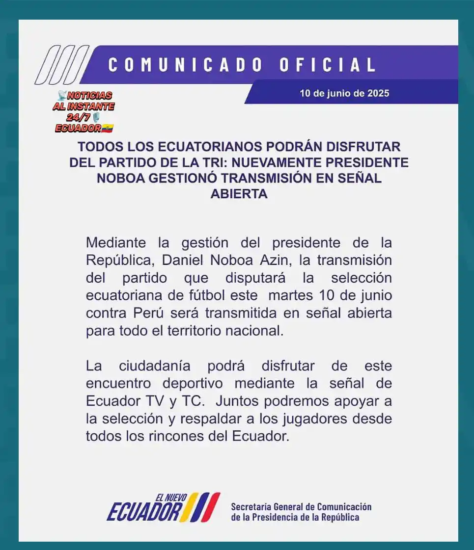 Image from 📡NOTICIAS AL INSTANTE 24/7📢 ECUADOR 🇪🇨: Todo bien con el fútbol (amo este deporte)... pero el país espera hoy ...
