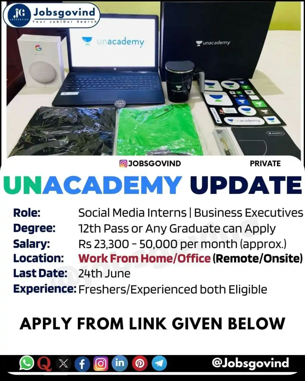 Image from Jobsgovind - Govt & Private Job Updates: 🔴Unacademy is Hiring (Home/Office - Remote/Onsite) ▪️Post - Social M...