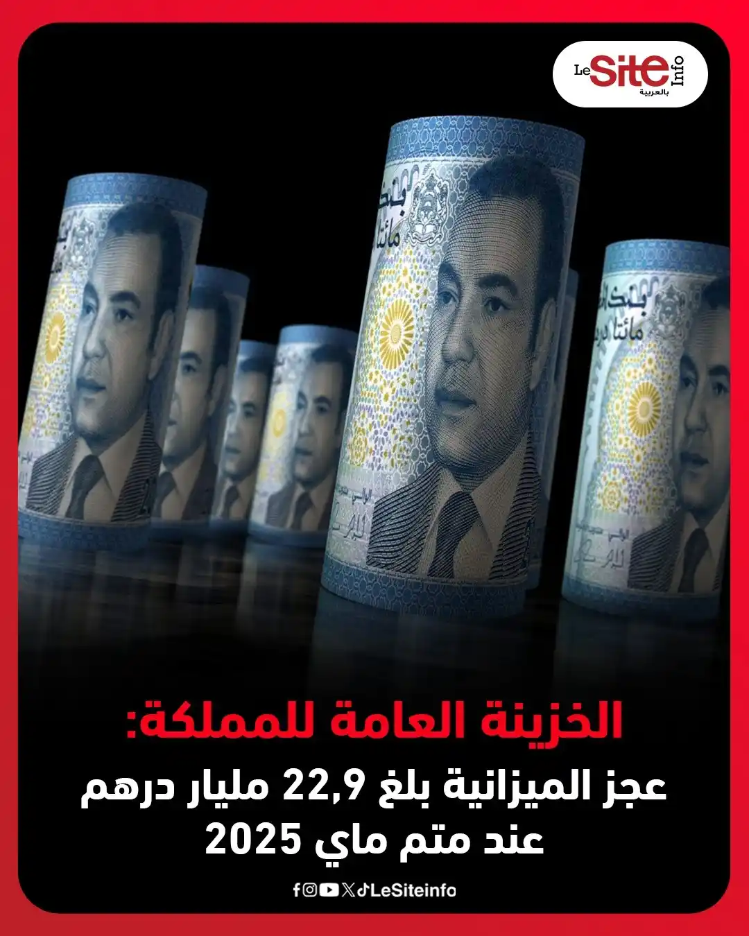 Image from LESITEINFO Arabe - لوسيت أنفو بالعربية: 🔴 الخزينة العامة للمملكة: عجز الميزانية بلغ 22,9 مليار درهم عند متم م...