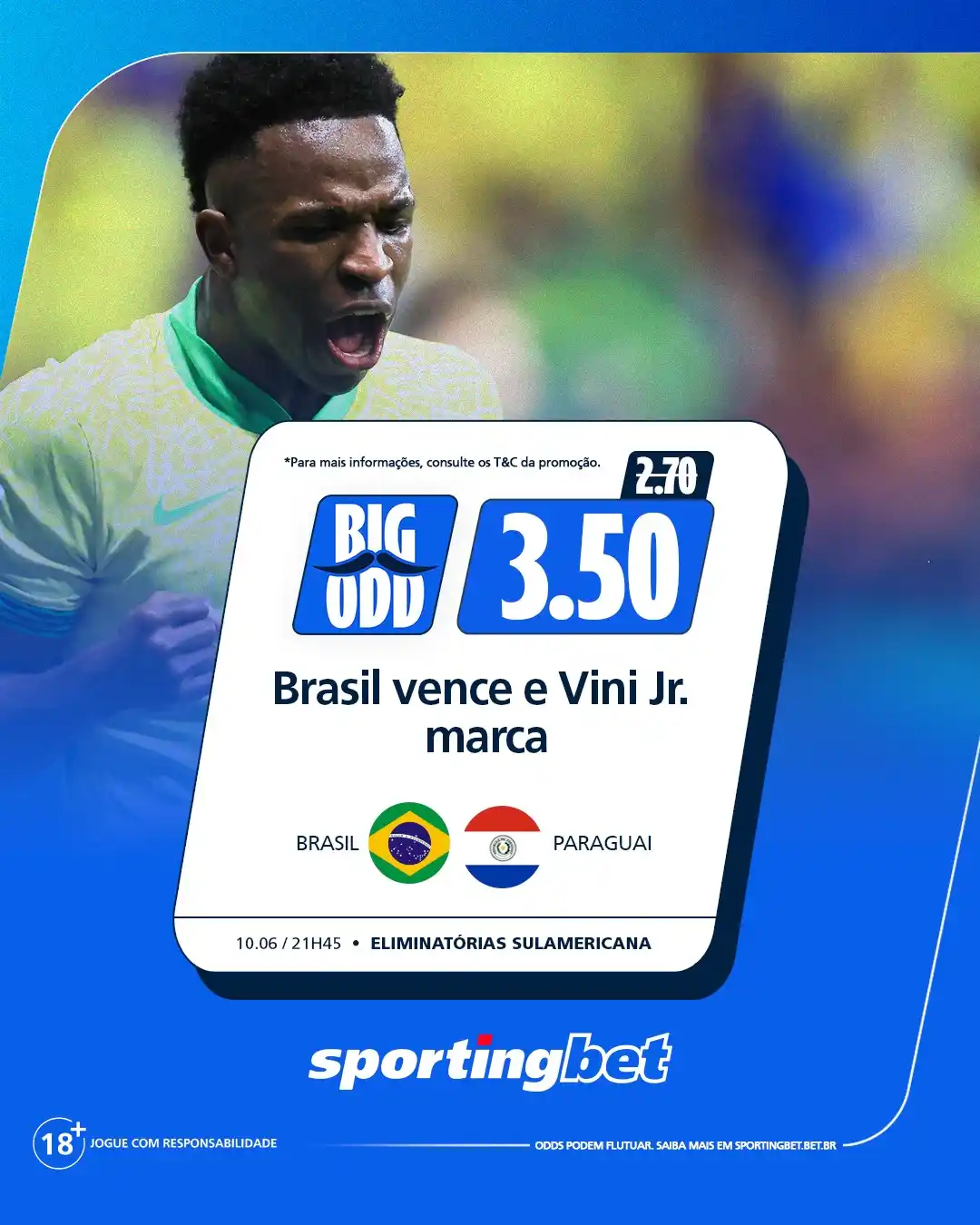 Image from Sportingbet Brasil: 🇧🇷⚽ A HORA DO CRAQUE VINI JR! ⚽🇧🇷 É estreia do Brasil em casa com...