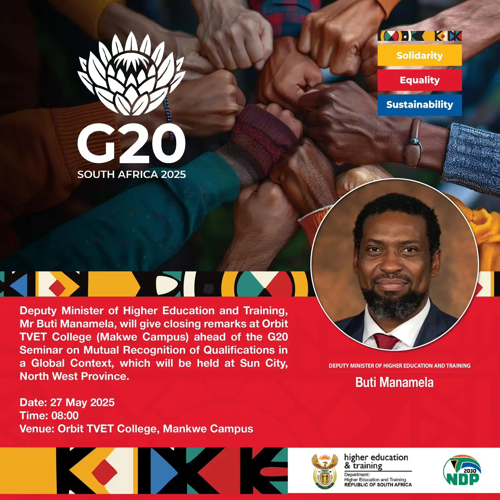 Image from Buti Manamela: Deputy Minister Buti Manamela to give closing remarks at the G20 Semin...