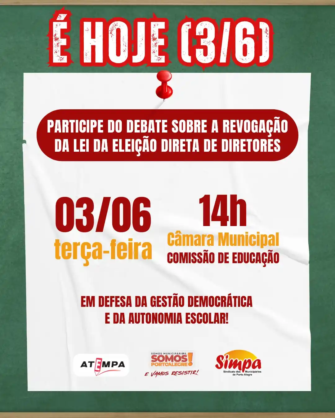 Image from 📣 Canal de Notícias SIMPA: *É HOJE (3/6): PARTICIPE DO DEBATE SOBRE A REVOGAÇÃO DA LEI DA ELEIÇÃO...