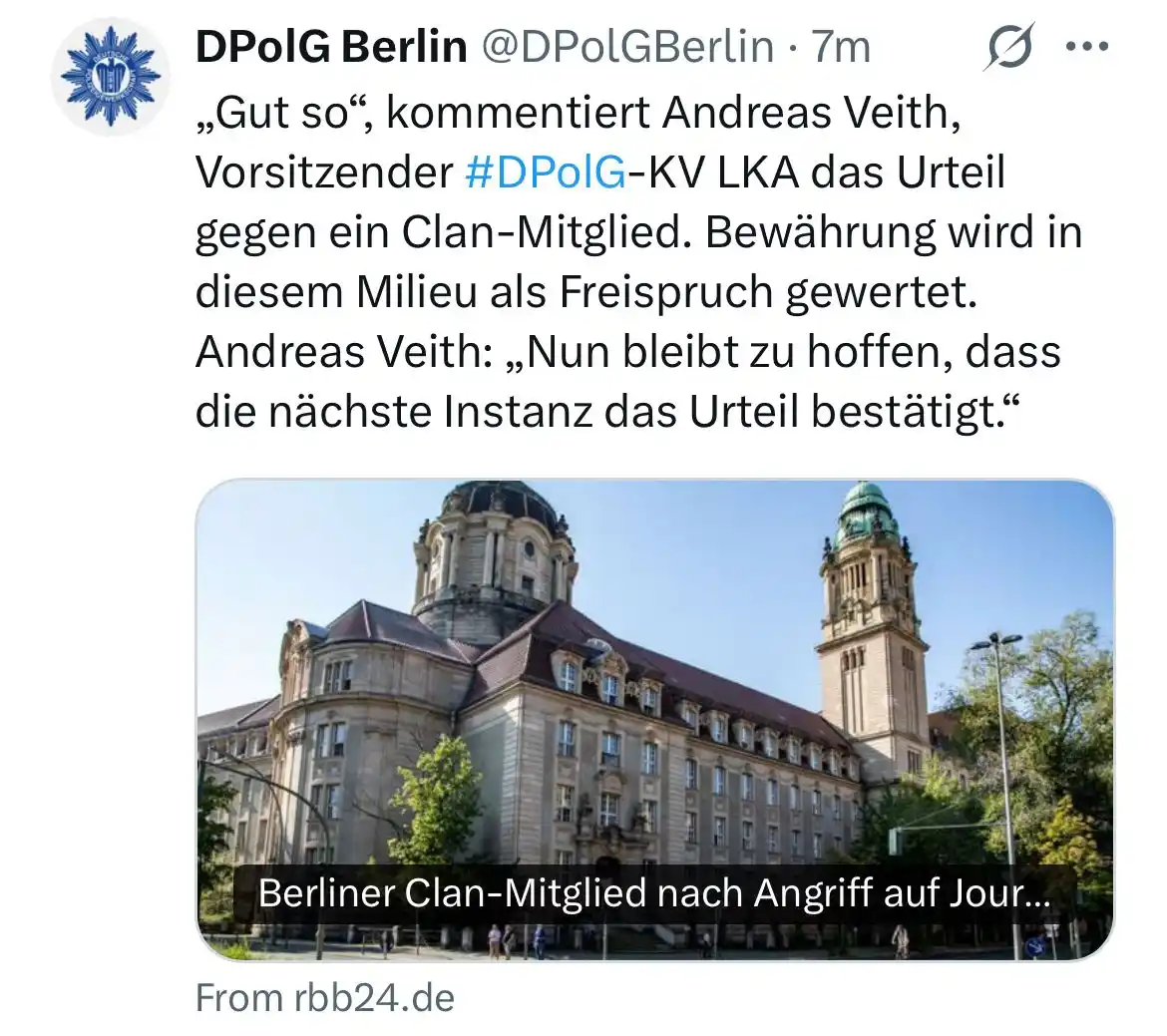 Image from DPolG Berlin: https://x.com/DPolGBerlin/status/1932875264780116320 https://www.rbb2...