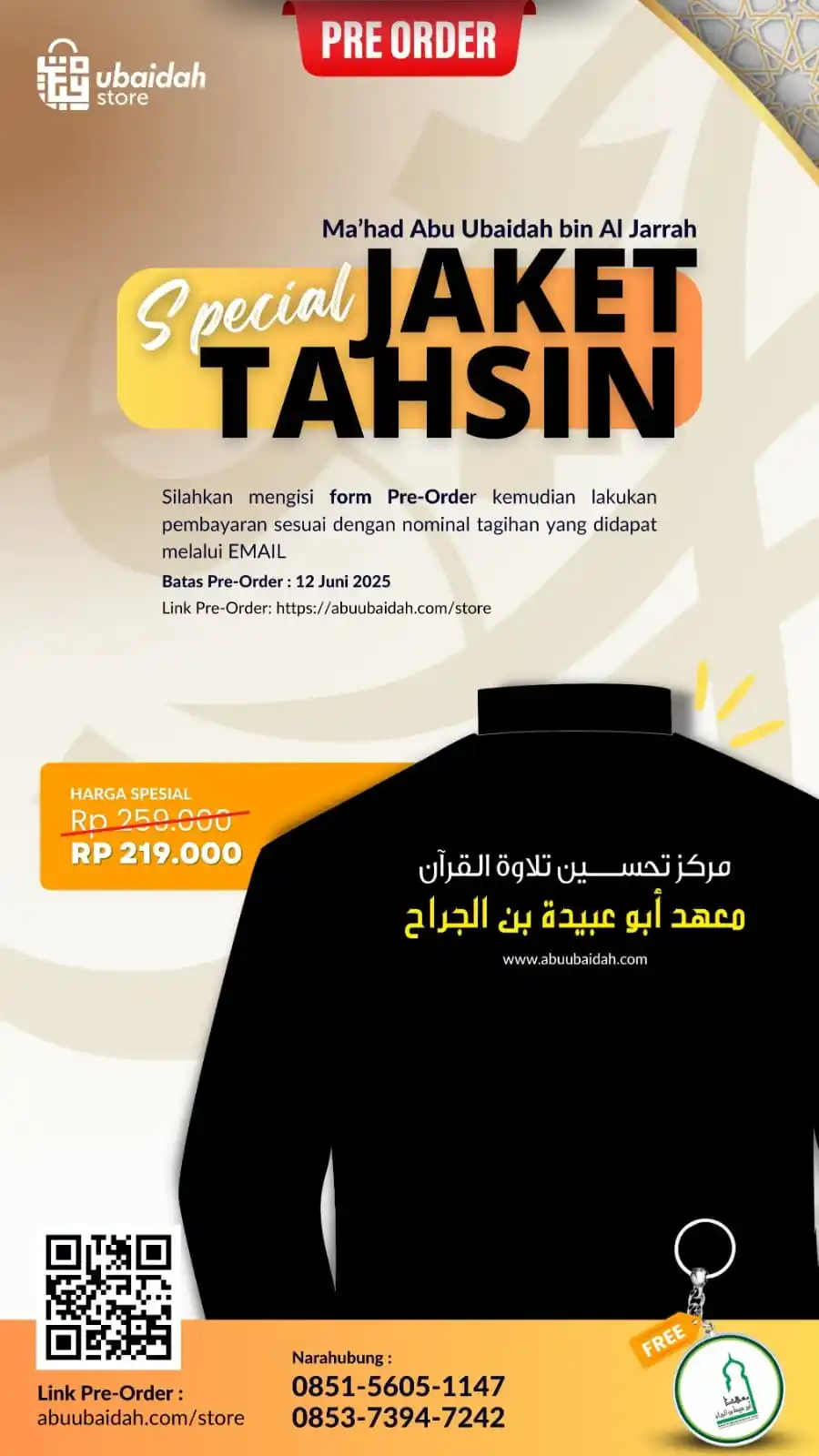 Image from mahadabuubaidah: *Informasi: Pre-Order Jaket Tahsin* ➖➖➖➖➖➖➖➖➖➖➖ _Assalamualaikum Wr. ...