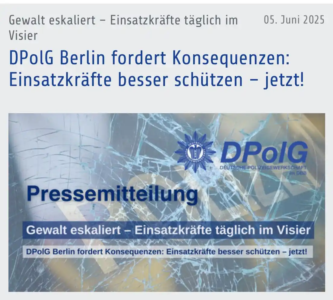 Image from DPolG Berlin: Nach mehreren schweren Angriffen auf Polizistinnen und Polizisten in B...