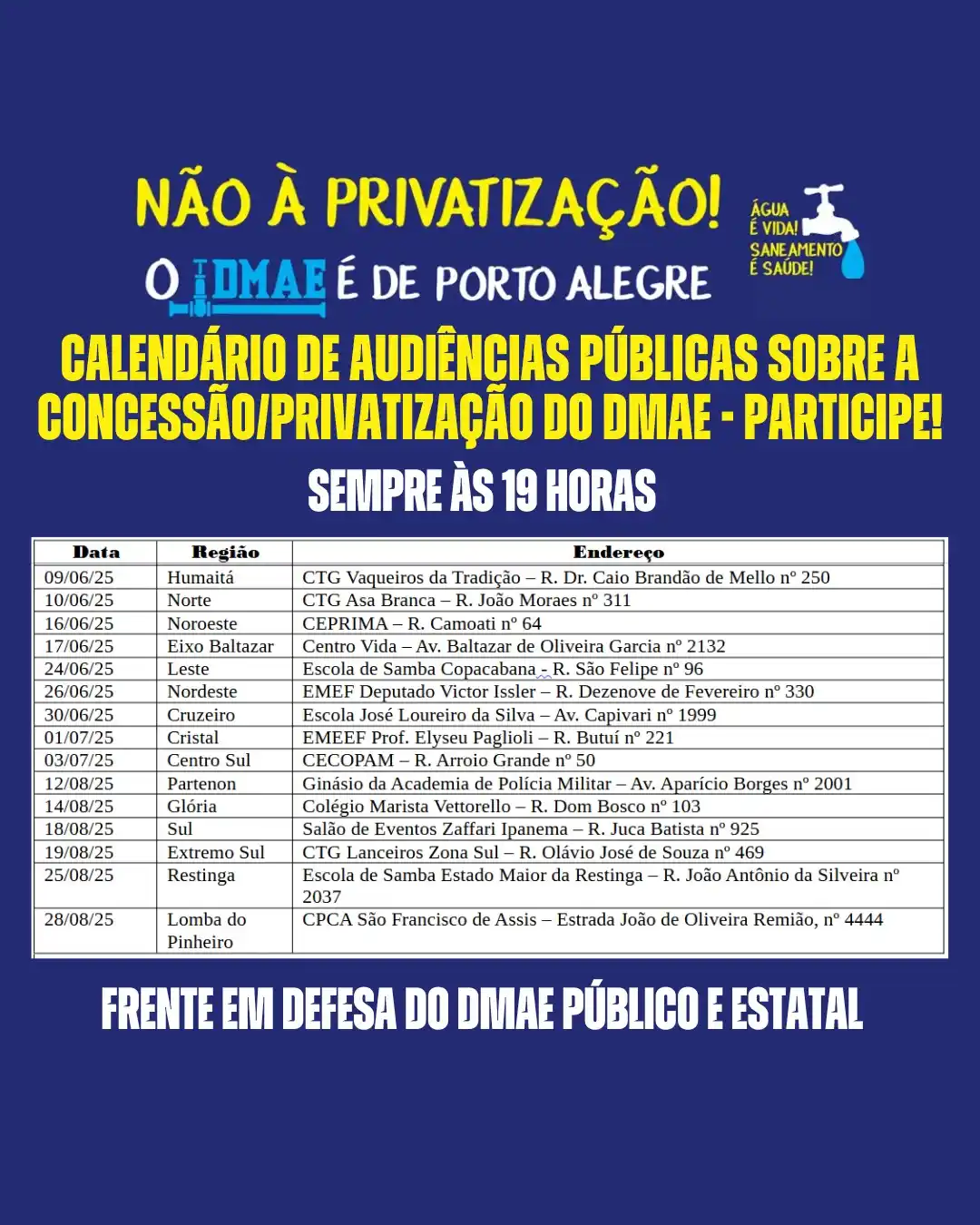 Image from 📣 Canal de Notícias SIMPA: *PARTICIPE DAS AUDIÊNCIAS PÚBLICAS EM DEFESA DO DMAE PÚBLICO E ESTATAL...