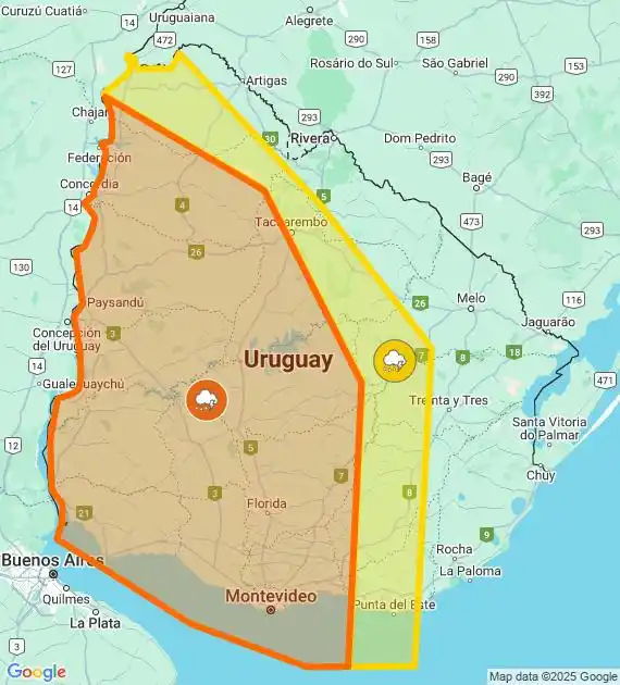 Image from San José Ahora : 🟠⛈️ *San José bajo alerta naranja* El Instituto Uruguayo de Meteorol...