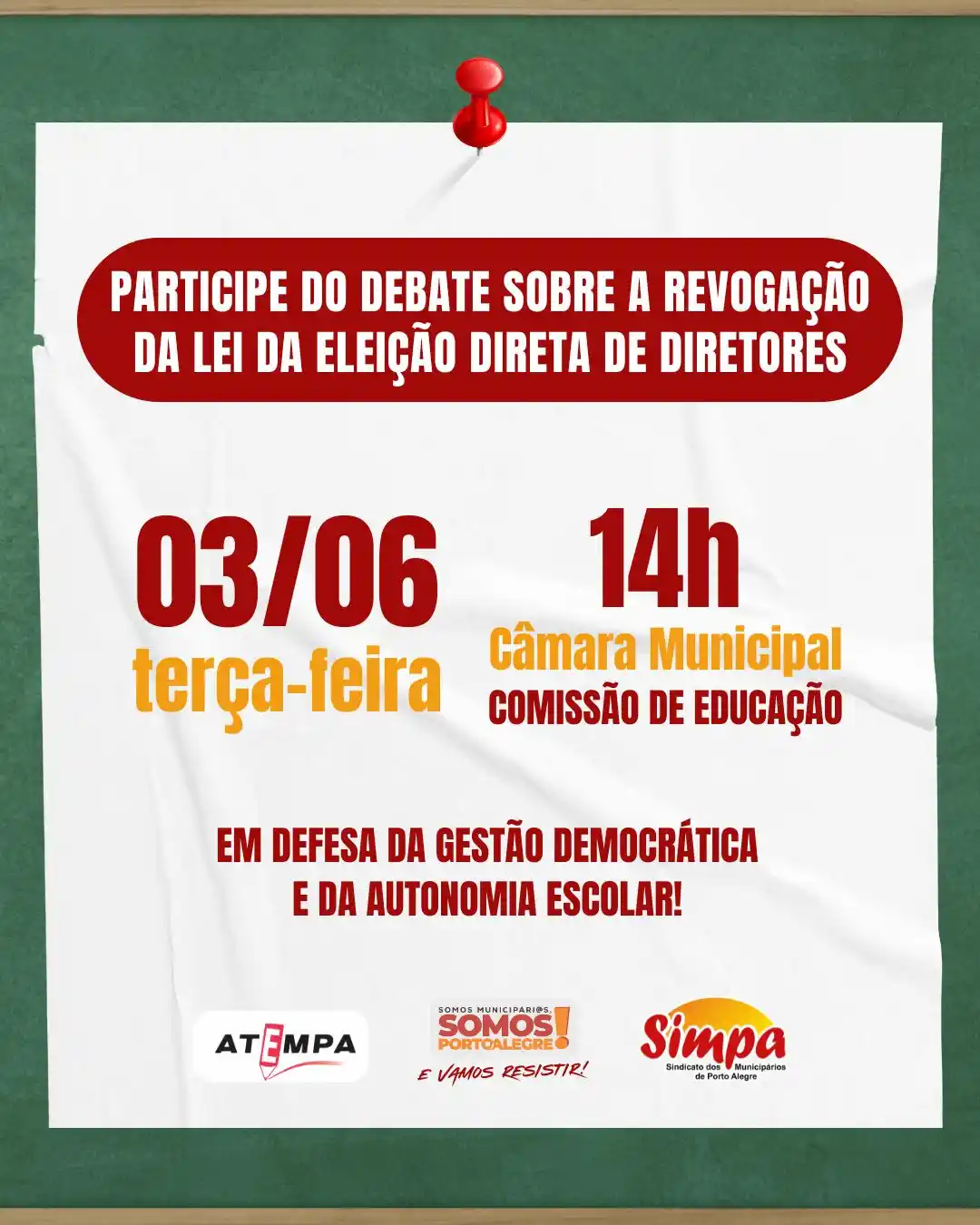 Image from 📣 Canal de Notícias SIMPA: *SIMPA E ATEMPA CONVOCAM: PARTICIPE DO DEBATE NA CÂMARA SOBRE A REVOGA...