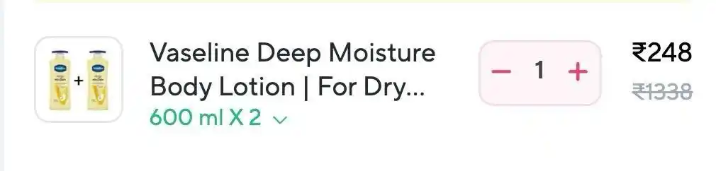 Image from DealzTrendz: Zepto : Vaseline Body Lotion (600ml x 2) for ₹248   *Selected Pincodes...