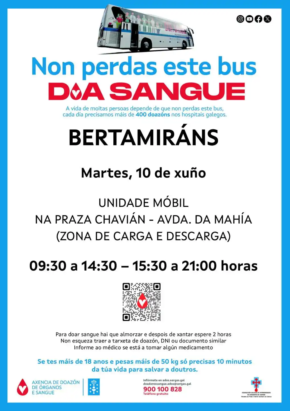 Image from Concello de Ames: A unidade móbil de doazón de sangue estará hoxe, día 10 de xuño, en Be...