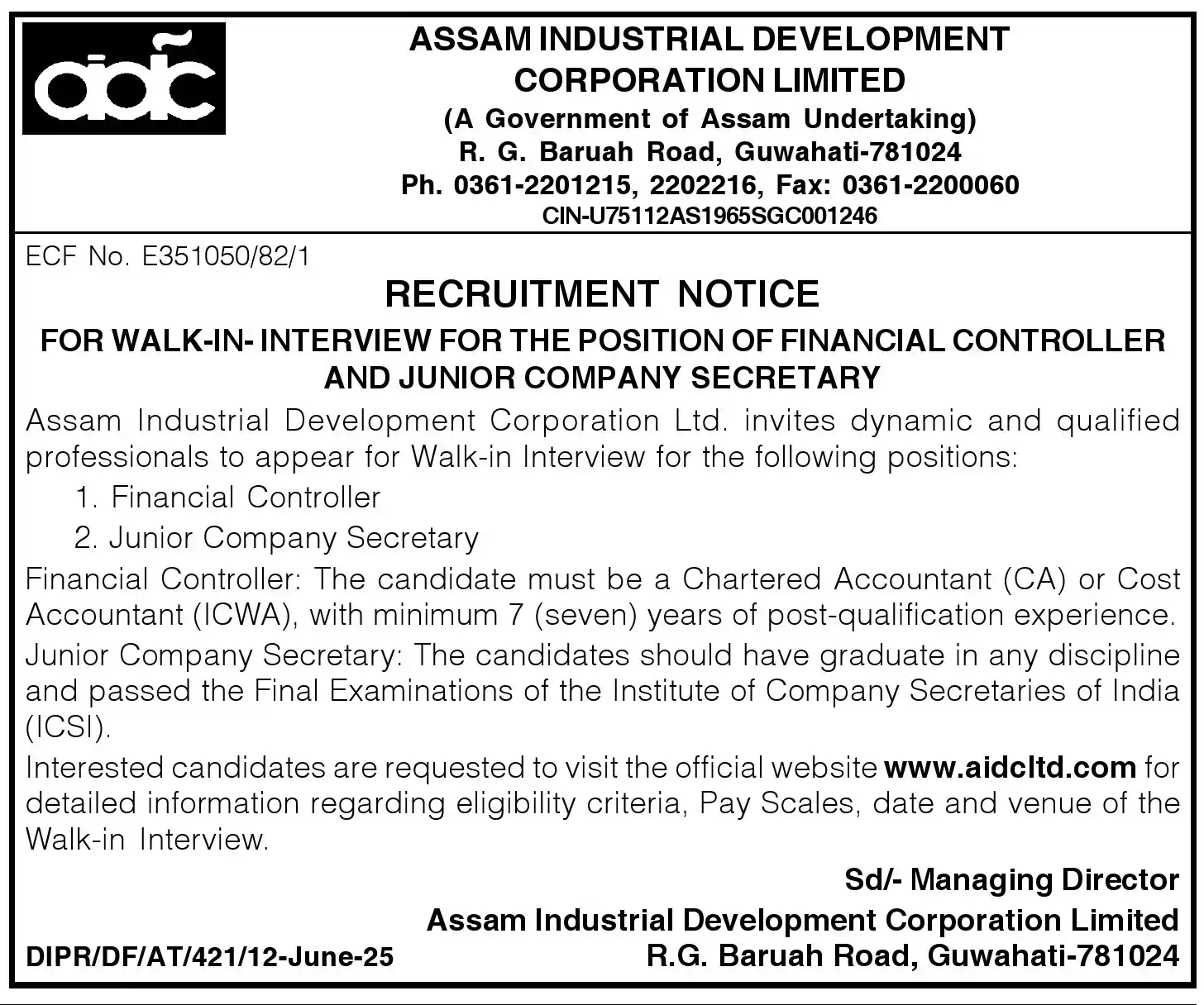 Image from NorthEastJob: *AIDC Guwahati Recruitment 2025*...