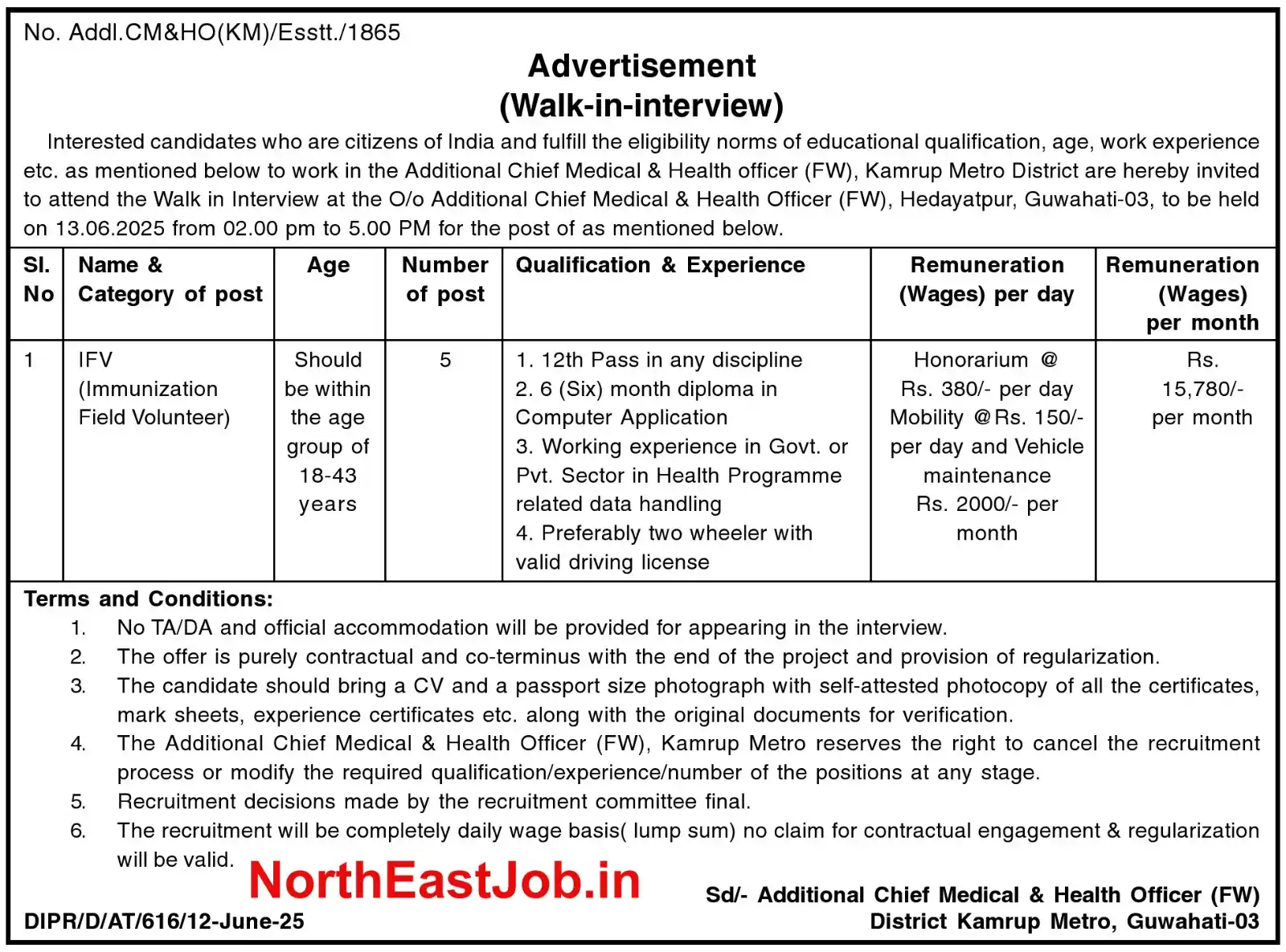 Image from NorthEastJob: *Chief Medical & Health Officer (FW) Guwahati Recruitment 2025*...