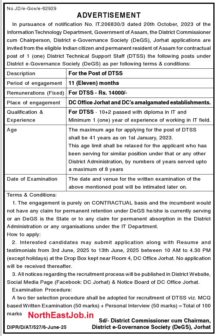 Image from 🇮🇳 Northeast India Job 🇮🇳: *DC Jorhat Recruitment 2025*...