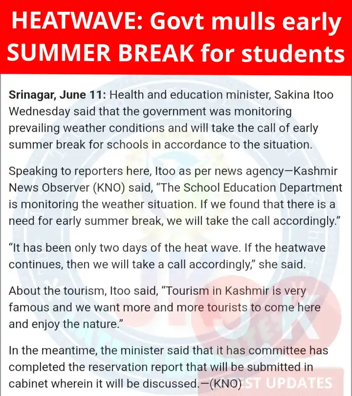 Image from #JkLatestUpdates: >> HEATWAVE: Govt mulls early SUMMER BREAK for students. <a class="tex...
