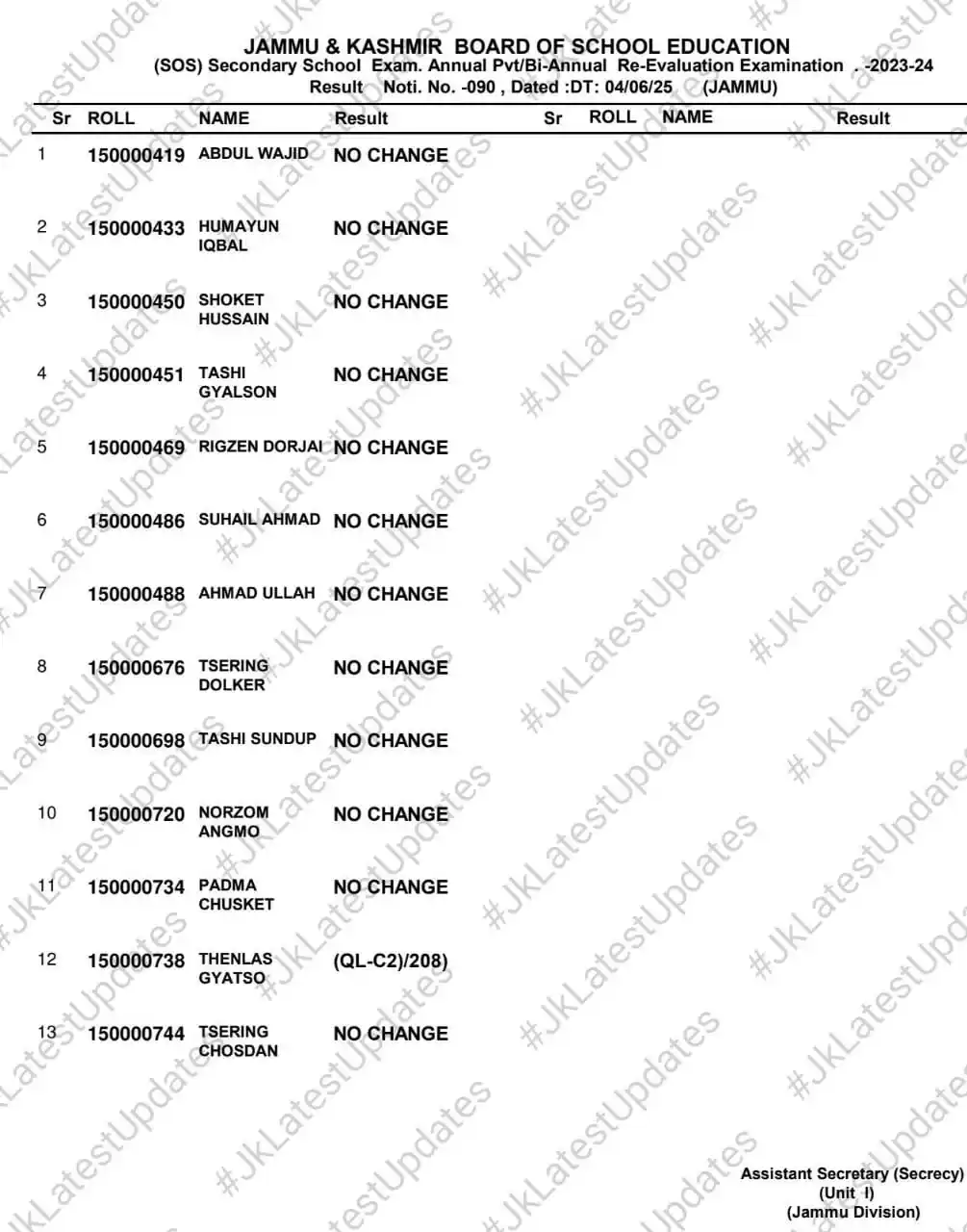 Image from #JkLatestUpdates: [J&K BoSE] . . >> Revaluation Notification No: 90 Dated 04-06-2025 (SO...