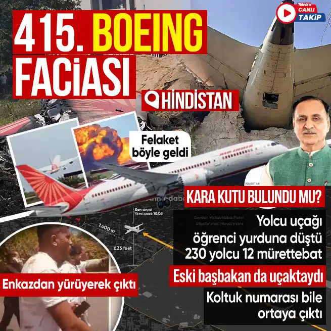 Image from Takvim: KARA KUTULARDAN BİRİ BULUNDU!  Hindistan'daki uçak kazasında 263 kişin...