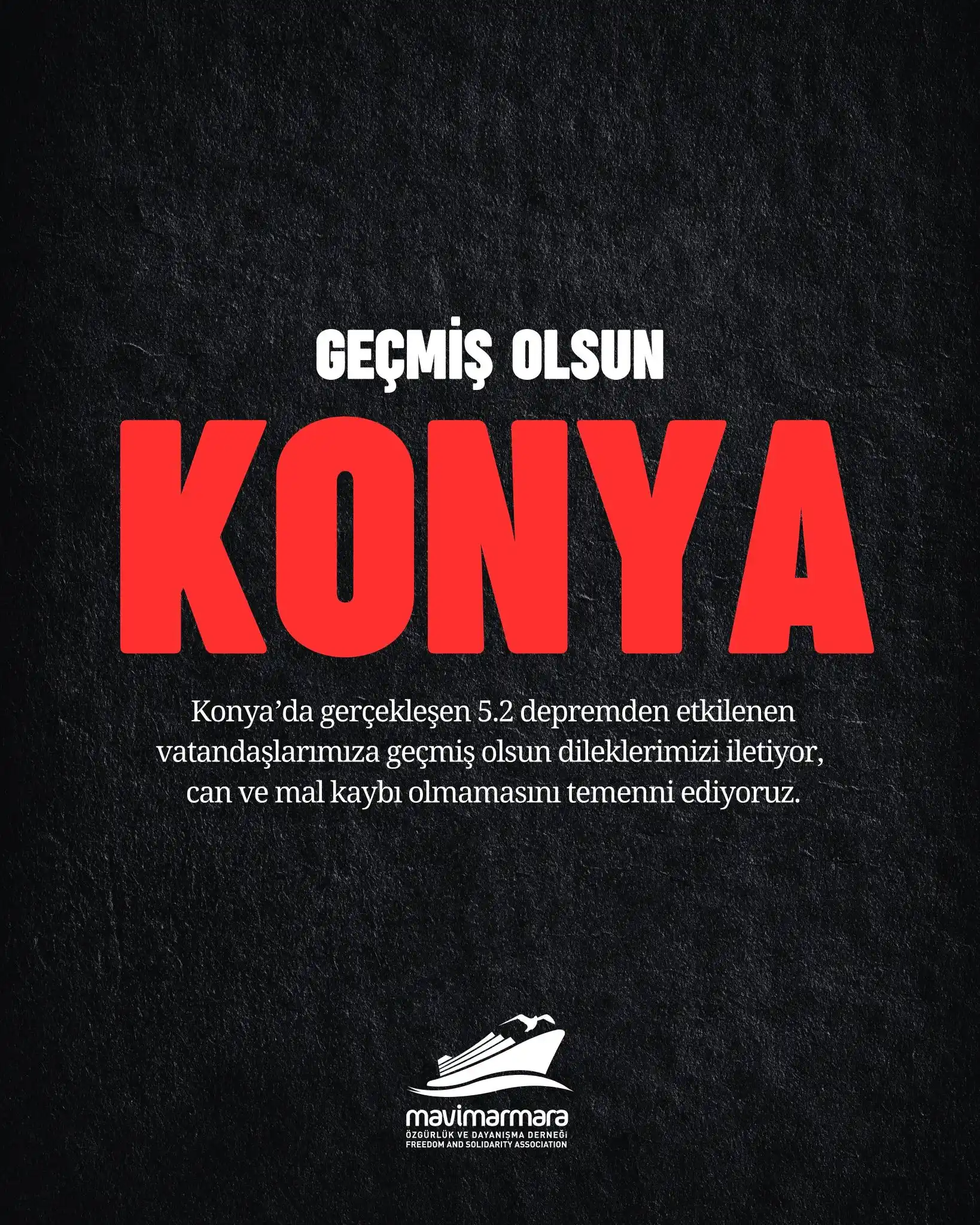 Image from Mavi Marmara Derneği: Konya’da gerçekleşen 5.2 depremden etkilenen vatandaşlarımıza geçmiş o...