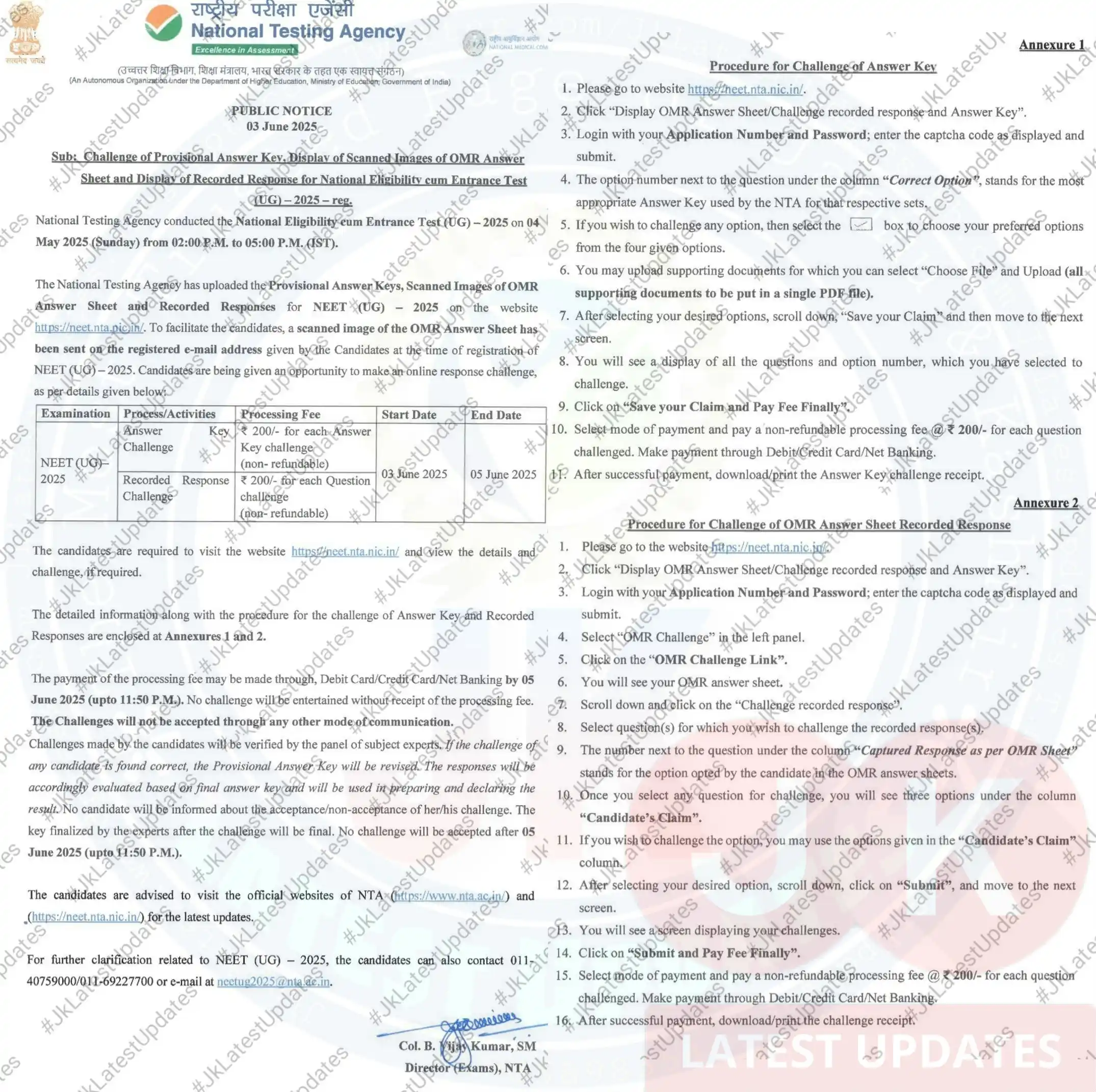 Image from #JkLatestUpdates: [NTA] . . >> Challenge of Provisional Answer Key, Display of Scanned I...