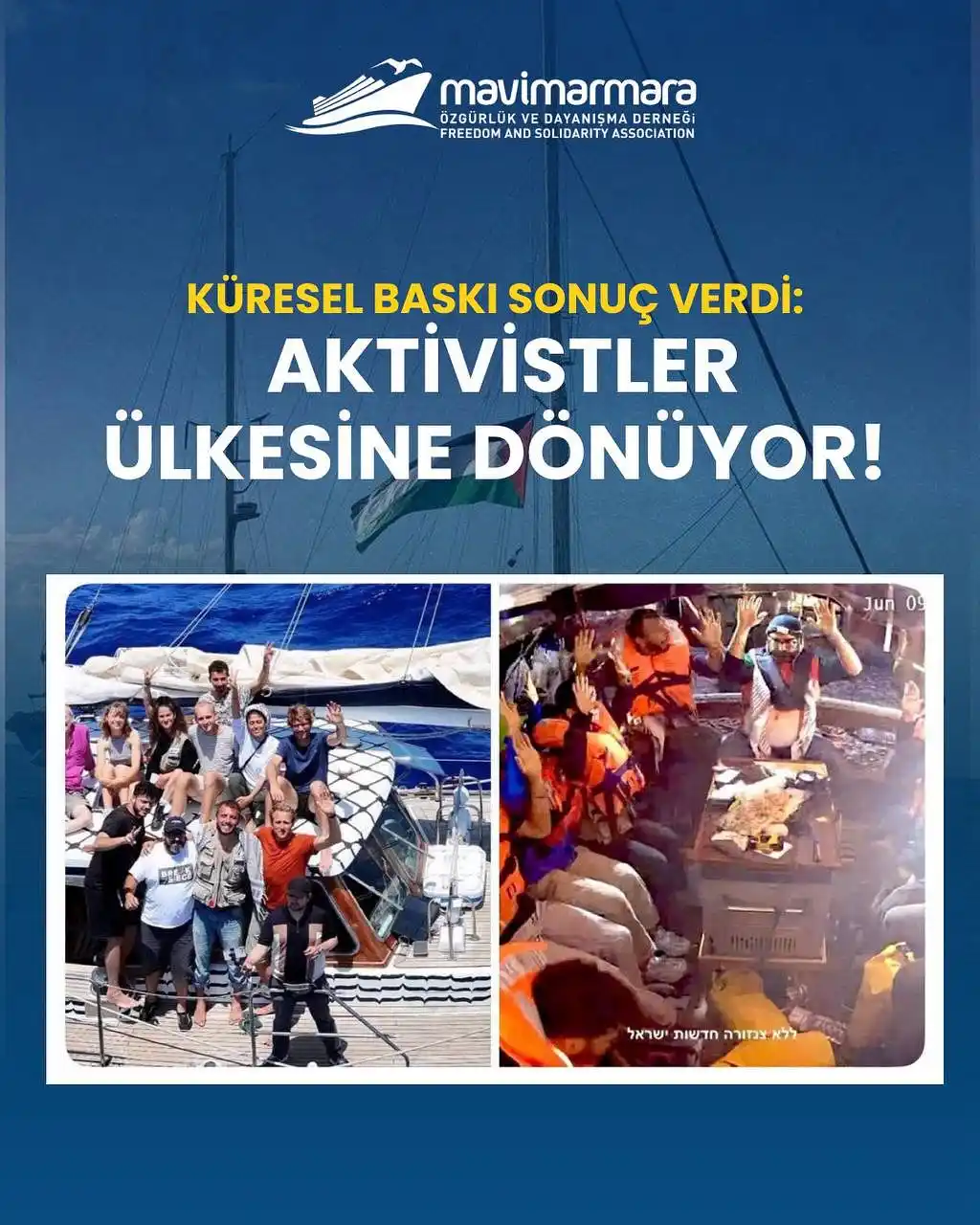 Image from Mavi Marmara Derneği: 🚨Son Dakika Madleen Gemisi’ndeki aktivistler ülkelerine geri dönüyor...