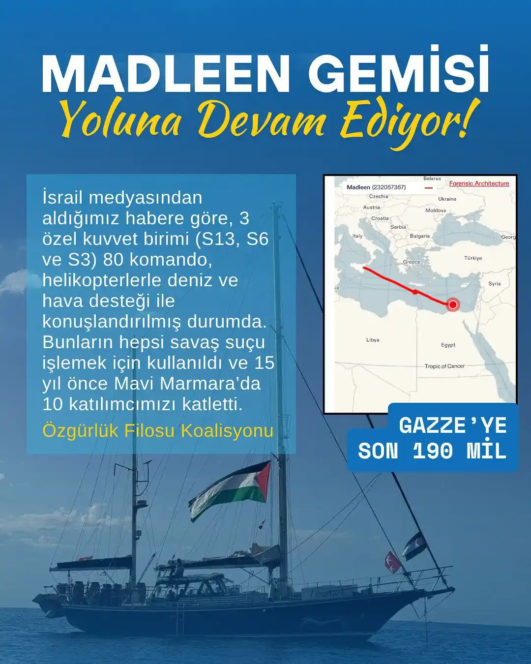 Image from Mavi Marmara Derneği: Tehditler Bizi Durduramaz❗️  Özgürlük Filosu Koalisyonuna ait Madleen ...