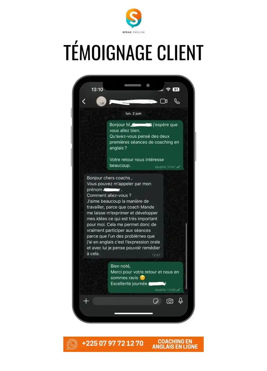 Image from SPEAK ENGLISH CI: Un grand merci à notre client pour ce témoignage positif ! 🙏 Nous s...