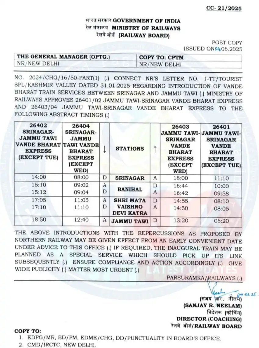 Image from #JkLatestUpdates: >> Vande Bharat Train Time Table : Only four station for Vande Bharat ...