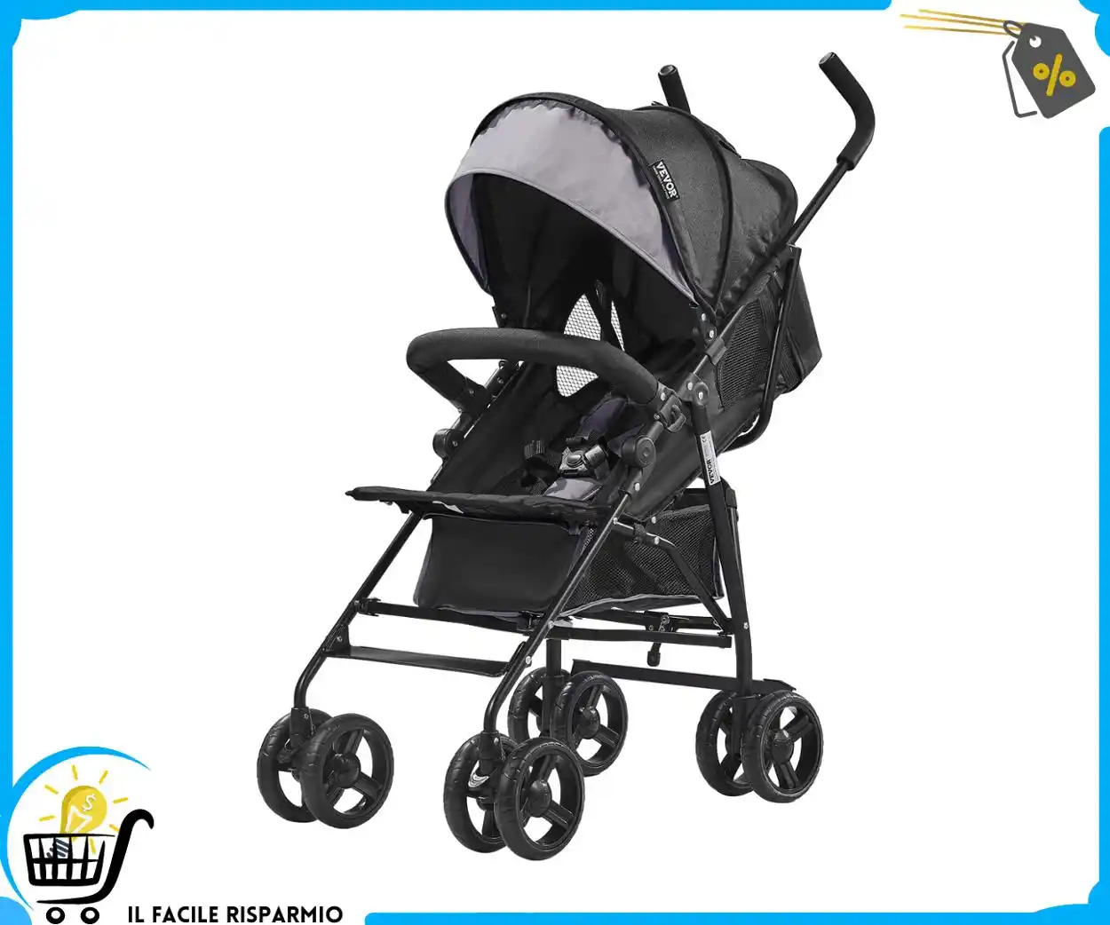 Image from Il Facile Risparmio : 👶🏻 *VEVOR Passeggino Leggero, 1170 x 340 x 240 mm Passeggino per Bam...