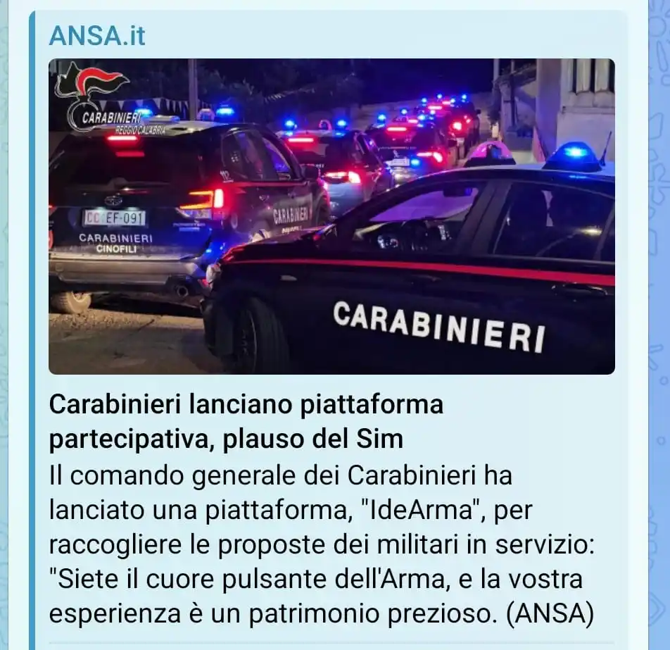 Image from Cobar News: Carabinieri lanciano *IdeArma* piattaforma partecipativa, plauso del ...