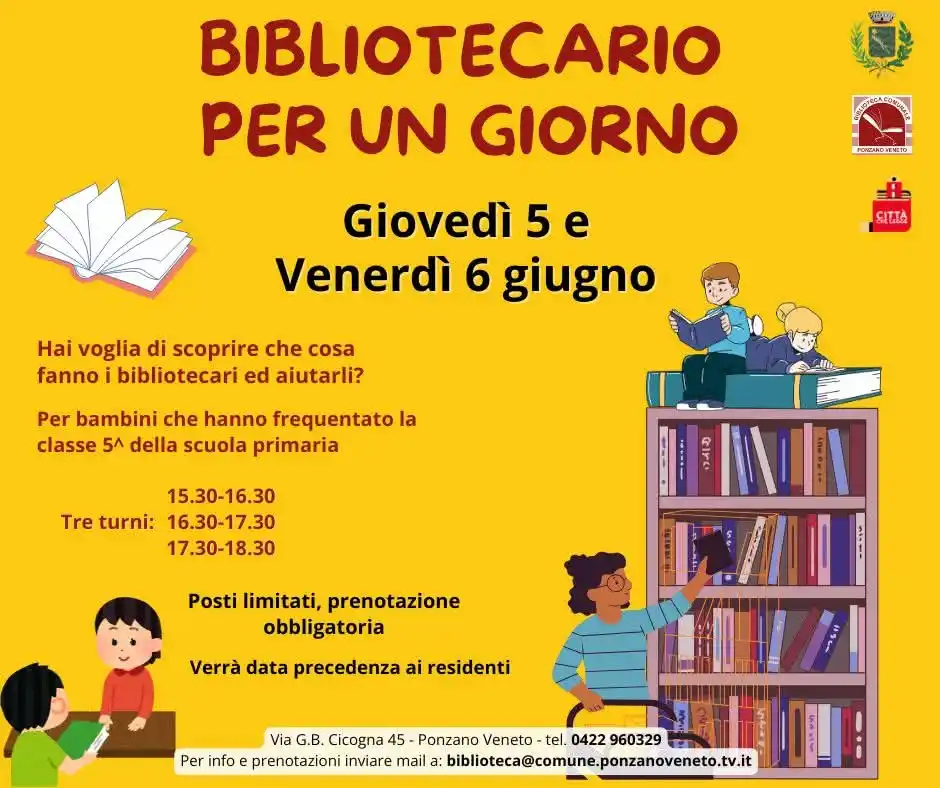 Image from Comune Ponzano Veneto: Cari bambini, venite spesso in biblioteca a prendere libri: siete incu...
