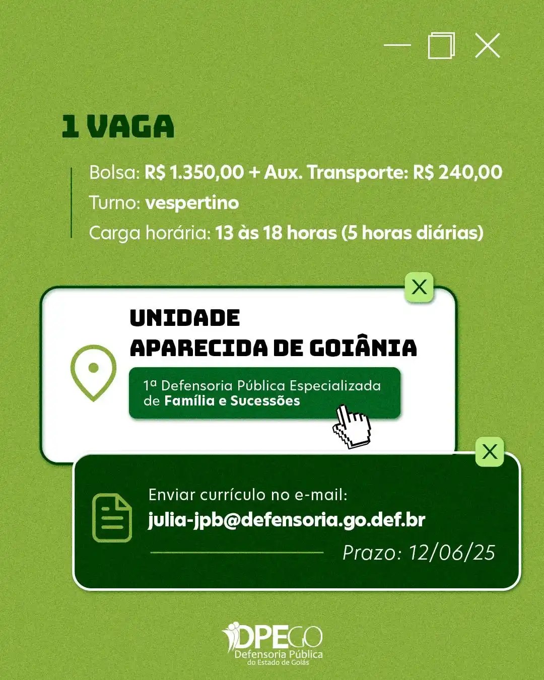 Image from JUSINTEGRA🏘️: defensoriapublicagoias 📣 Alô, estudantes de direito! 📍 A 1ª Defen...