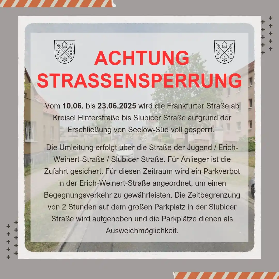 Image from Stadt Seelow: Der nächste große Meilenstein in Richtung Seelow-Süd wird gelegt. Am D...
