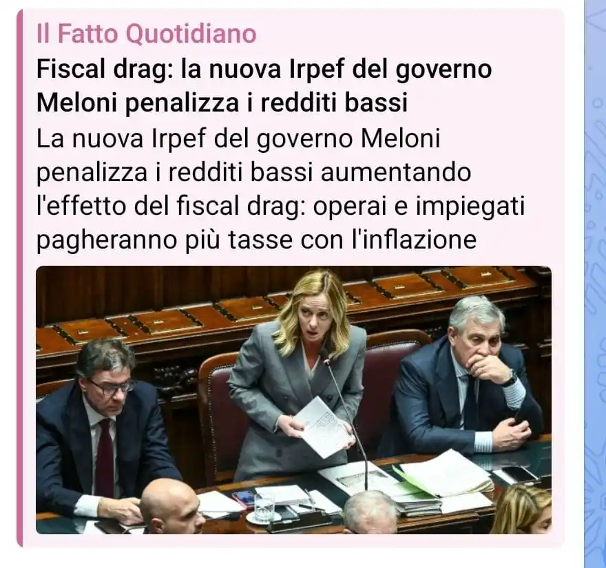 Image from Cobar News: Fiscal drag: la nuova Irpef del governo Meloni penalizza i redditi bas...