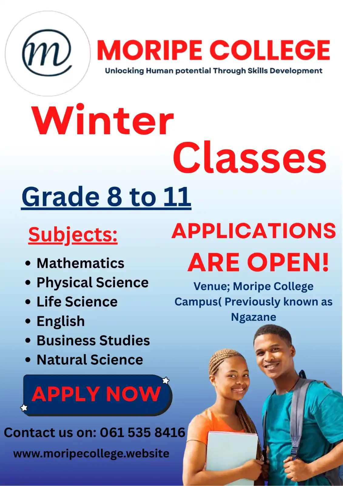 Image from Moripe College: Grade 8 To Grade 11 space Is Still available. Secure Yours Today For W...